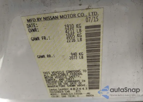 2015 Nissan Altima 2.5 S из США, поврежденный, VIN 1N4AL3AP0FC482443